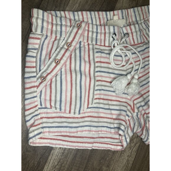 Jolt Small Orange Blue Striped Linen Shorts Beach Vacation Drawstring Boho - Picture 2 of 7